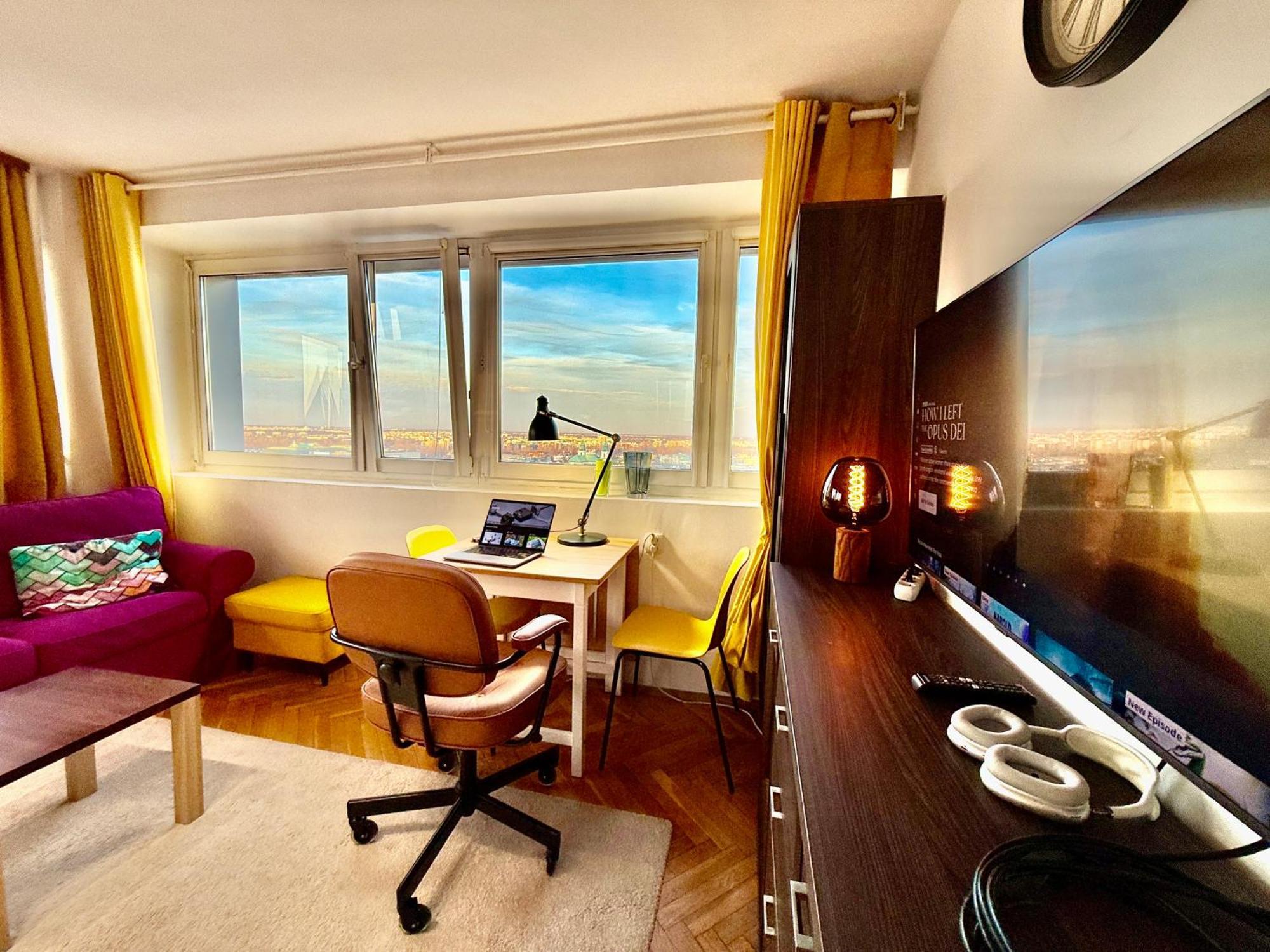 Super Apartment Yellow 2X Metro Fast Wifi 1 Gbs Netflix Panorama Miasta Warsawa Bagian luar foto